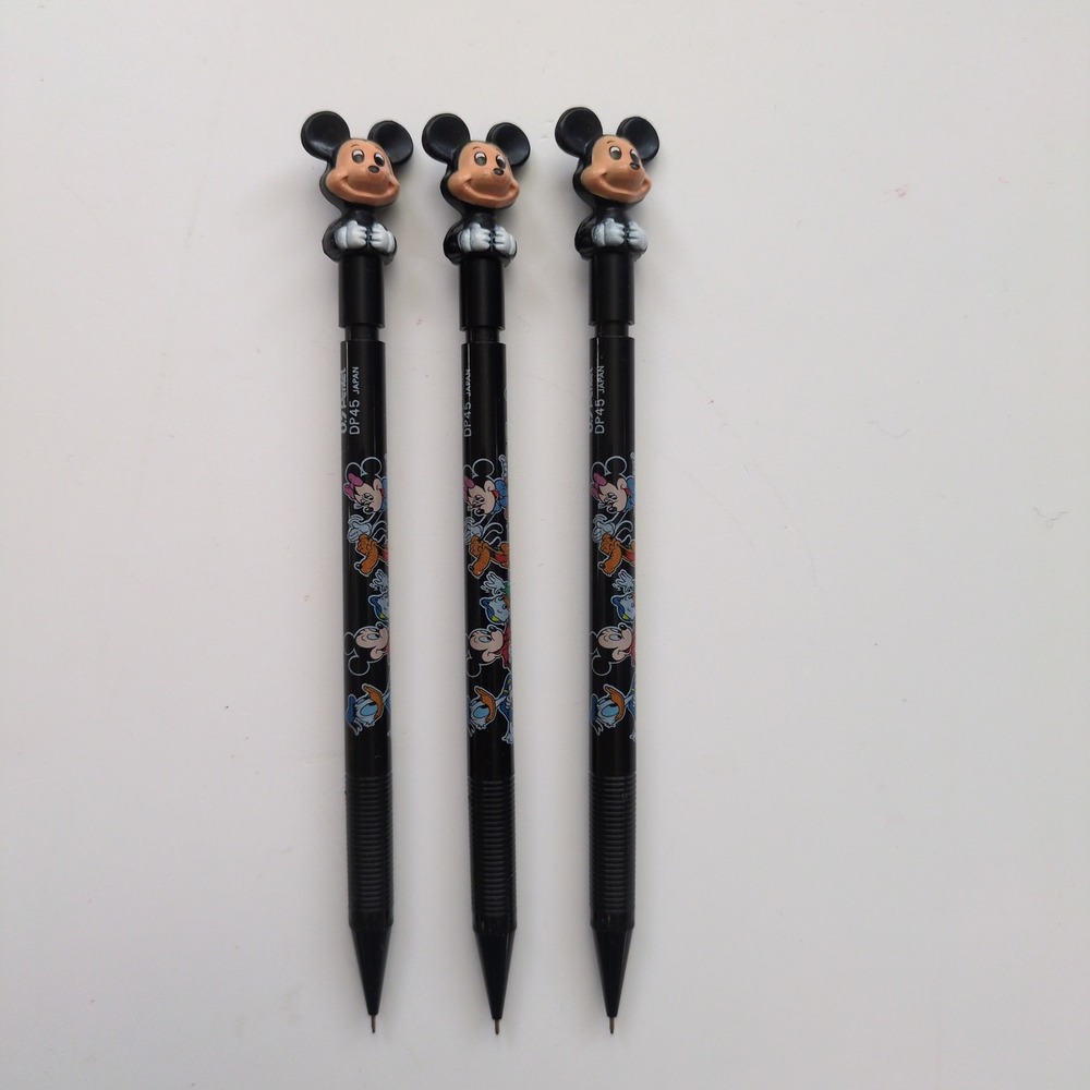 Vtg Mickey Mouse Walt Disney Pentel Mechanical Pencil 3D Topper DP45 0.5mm Set